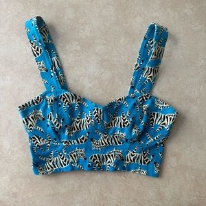 Topshop - Teal Blue and White Zebra Print Bustier Crop Top